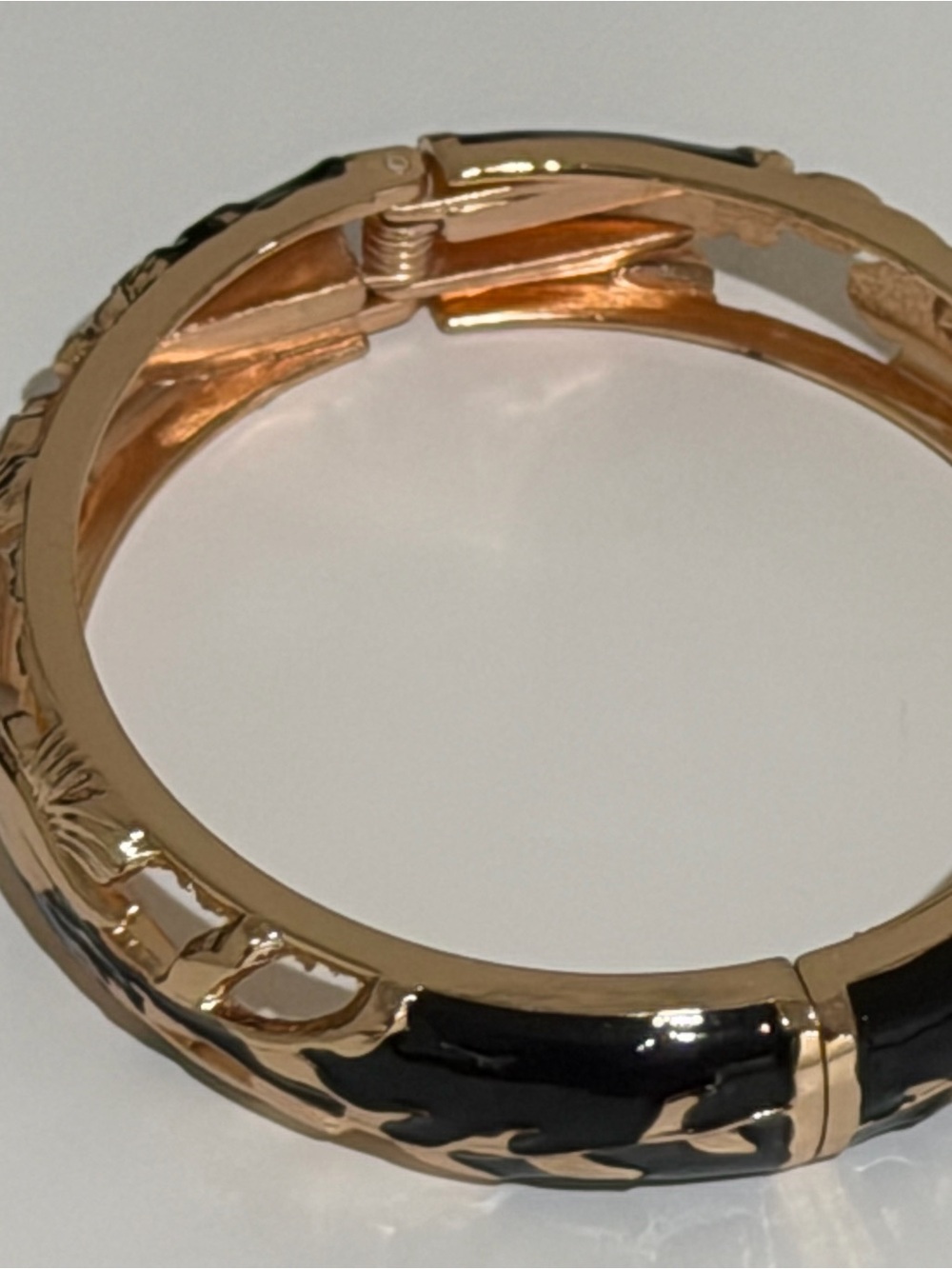 Gold and Black Hinged Bangle Bracelet - Women's Accessory